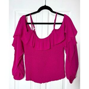 INC International Concepts Hot Pink Off-The-Shoulder Ruffle Sleeve Top Size XL